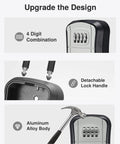 Resettable Combination Key Lock Box with 4-digit code and detachable handle, aluminum alloy body for secure key storage.