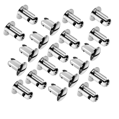 Heavy Duty Stainless Steel Quarter Turn Fasteners 20 Pack Chrome Plated 7/16 Oval Button Latches showing shiny chrome buttons.