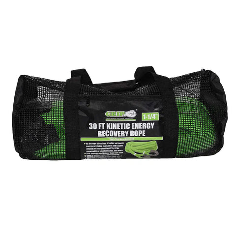 Kinetic Energy Recovery Rope For Vehicle Recovery Beefy 30 Ft By One And A Quarter Inch in mesh storage bag