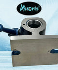 Heavy Duty 5C Collet Holding Fixture With Quick Release Lever Design For Horizontal Or Vertical Machining Setup And Rock Solid Workpiece Clamping Grip Around The Shop Floor, close-up view.