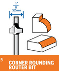 Hella Smooth Corner Rounding Router Bit With Piloted Shank For Wooden Edge Profiling And Soft Material Carving At One Eighth Inch Diameter, 1" cutter with shaping examples.