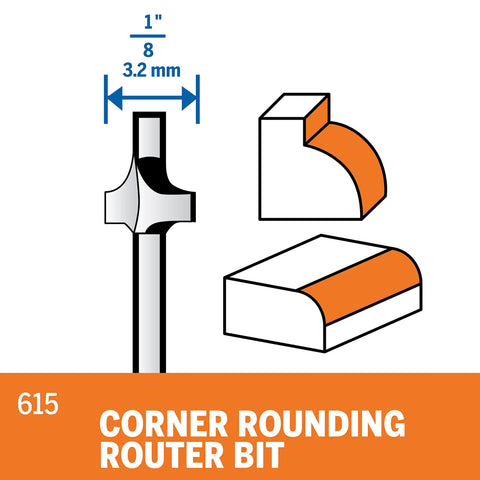 Hella Smooth Corner Rounding Router Bit With Piloted Shank For Wooden Edge Profiling And Soft Material Carving At One Eighth Inch Diameter, 1" cutter with shaping examples.