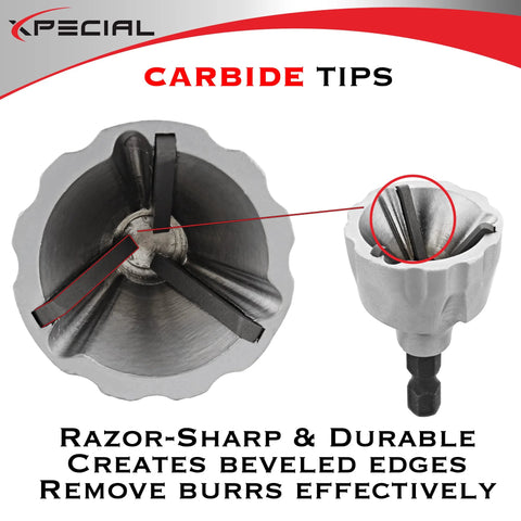 Front view of a tungsten carbide deburring external chamfer tool with hex shank (1/8-3/4 in).