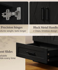 Detail of 24 Inch Bathroom Vanity With Sink In Pure Black, featuring precision hinges and silent slides for durability.