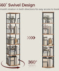 Solid Five Tier Freestanding Swivel Corner Bookshelf With Slick 360 Spin showing smooth rotation for easy access.