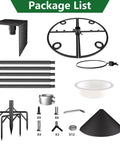 Heavy Duty Bird Feeder Pole Stand 95 Inch Backyard Outdoor Weather Station Pole Kit Adjustable Multifunctional Bird Feeder Set With 5 Prong Base And Solid Metal Mount For Maximum Stability with package components shown.