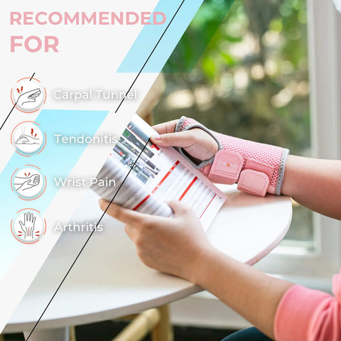 Breathable Carpal Tunnel Wrist Brace With 2 Adjustable Straps For Men And Women, Night Support Splint Right Hand Pink Size S M