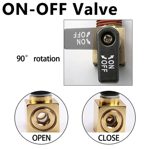 Brass Air Compressor Drain Valve Ball Valve With Lever Handle showing open and closed positions for easy manual control