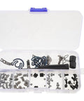 Pro Grade Sewing Machine Replacement Parts Kit With Metal Bobbin Case Spring And Needle Plate Screws For Industrial And Home Use Heavy Duty High Precision Assembly For Faster More Efficient Sewing open plastic box with assorted metal screws, springs, and bobbin parts
