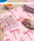 Large Pink Bow Desk Mat For Women 31.5 Inch Non Slip Keyboard And Mouse Pad With Stitched Edge on desk with pink accessories