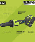 Heavy Duty Brushless Cordless Die Grinder 6mm Collet 24V 5Ah Battery 3 Speed Modes, ergonomic design for easy handling.
