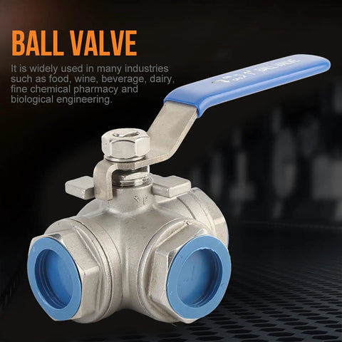 Heavy Duty One Inch Three Way L Type Ball Valve Female Threads 304 Stainless Steel Knockout Quality Twist Handle for plumbing.