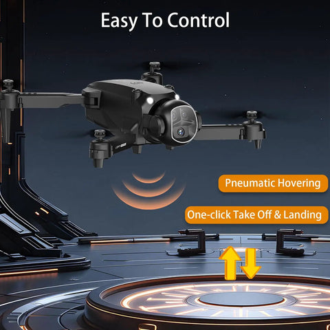 Beginner Friendly Foldable Drone With 1080P HD Camera FPV Live View Altitude Hold in futuristic setting