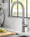 Oletto Modern Industrial Pull Down Kitchen Faucet with Spot Free Stainless Steel Finish and Diamond Knurled Details