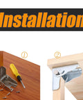 Installation steps of Built Tough 90 Degree Auto Locking Folding Bracket For Tables And Beds Nickel Plated Steel Hinge with tools.