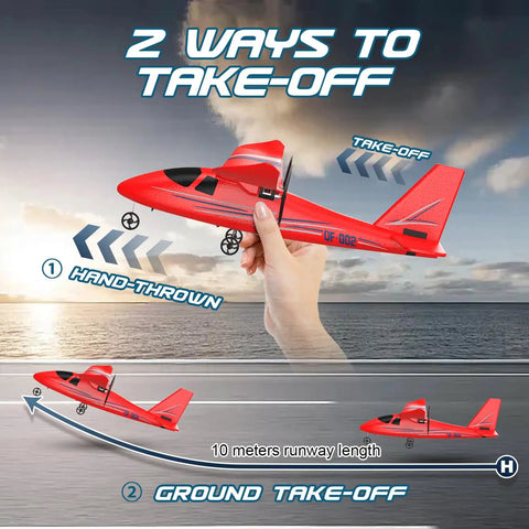 2.4Ghz RC Airplane For Beginners 2CH Remote Control Plane With Gyro Stabilizer includes 3 Batteries and Charger, red plane take-off options