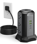 Nine Outlet Tower Surge Protector With Four USB Ports And A 10 Ft Cord, Grounded Plug In Desktop Charging Station, 1080 Joules, Three Prong Power Strip For Home And Office, Black