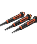Three-piece 5 Inch Gripped Punch Set With Full Metal Core And Comfort Grip featuring oversized strike cap and parallel flats handle.