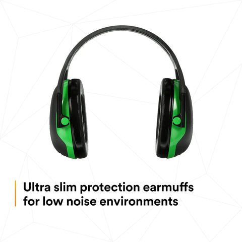 Over The Head Earmuffs X Series X1A With NRR 22 dB For Construction Manufacturing Maintenance Automotive And Woodworking Lightweight One Pair In Green And Black For All Day Comfy