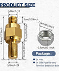 Street Smart Side Post Battery Terminal Extenders, 3/8 inch brass adapter and nuts showing measurements and size details.