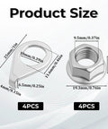 Image showing dimensions of 4-piece kit with 4 axle nuts and 4 safety washers for Eight Pack Bicycle Axle Nut And Safety Washer Kit.