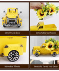 Sunny Sunflower Table Decor With Metal Truck Farmhouse Mini Pickup Realistic Yellow Flowers for Tiered Tray Kitchen Display