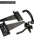 Heavy Duty Gate Latch Set For Wooden Fences Self Closing Latch With Pull String Decorative Metal Gate Pull Handle Two Pack Six Inch T Strap Hinges Black Finish