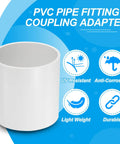 Twenty Pack Heavy Duty White Pvc Pipe Fitting Coupling Adapters Four Inch By Three Eighths for plumbing use, featuring a durable white PVC design.