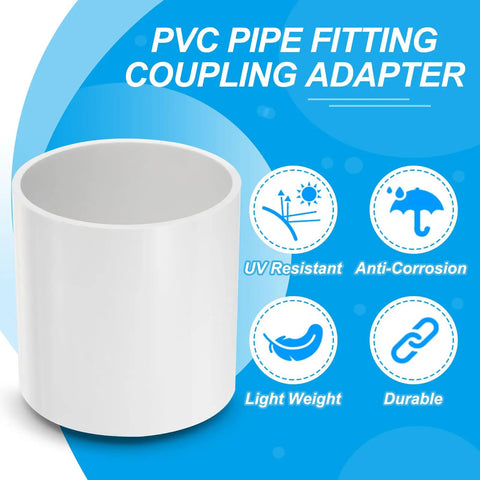 Twenty Pack Heavy Duty White Pvc Pipe Fitting Coupling Adapters Four Inch By Three Eighths for plumbing use, featuring a durable white PVC design.