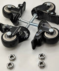 Heavy Duty Swivel Casters 2 5 Inch Set Of 4 With M10x25mm Threaded Stem And Dual Lock Brakes with black polyurethane wheels and metal nuts.