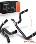 2-Piece Inlet And Outlet HVAC Heater Hose Line Assembly With Clamps For Chevrolet Traverse 2009-2017, GMC Acadia 2007-2017, And Buick Enclave 2008-2017, No-Brainer Install Replacement Hose Kit displayed with packaging and two hoses