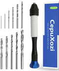 Top Notch Pen Style Pinvice And Micro Drill Bit Set, 26 Pc Hss Handheld Manual Kit For Resin Jewelry, showing drill bits and pin vise.