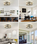 Beaded Caged Ceiling Fan With Lights And Remote 19 Inch Flush Mount Black Finish Bead Trim Design in modern home settings