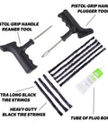 Rock Solid DIY Tire Repair Kit Featuring Eleven Piece Set With Hella Tough Puncture Strings Pro Grip Tools And Quick Dry Rubber Cement Glue For Atvs And Lawn Gear No Sweat Road Ready Fixes Always, includes tools and tire strings.