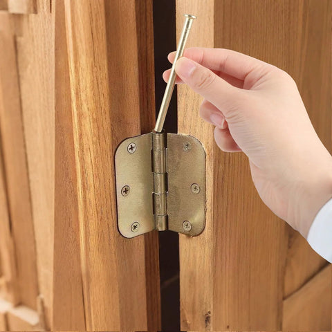 Installing Four Pack Three Point Five Inch Interior Door Hinge Pins Stainless Steel Self Closing Security Pins in wooden door.