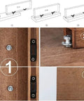 Eighty Pack Hidden Connection Fasteners Invisible Cam Lock Screws Black Furniture Hardware setup instructions on wooden panels.