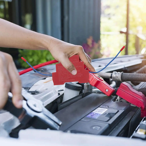 Heavy Duty Car Aerosol Fire Suppression Patch For Engine Bay Safety Featuring Slick Self Activating Protection with a hand applying it in an engine compartment.
