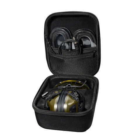Open Weather Resistant EVA Storage Case For Shooting Ear Muffs Glasses And Accessories Durable Dustproof Hard Carrying Case For Hunting Gear M32 M31 Plus And M300 Series Electronic Ear Protection showing ear muffs and glasses inside