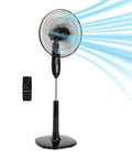 16 Inch Pedestal Fan with Remote for Bedroom Living Room and Office adjustable height dual layered blades 3 speeds 3 modes timer tilt head