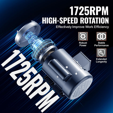 0.75HP Electric Motor With Dual CW CCW Rotation, 1725 RPM, 56 Frame in high-speed mode with visual details of parts