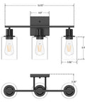 Diagram of Black Vanity Lights For Bathroom With Glass Shade, Sleek Modern UL Listed Vanity Fixtures, Three Light dimensions