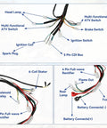 All In One ATV Wiring Harness Kit For 50cc To 125cc Chinese Quads with labeled ignition coil, CDI box, relay, and voltage regulator