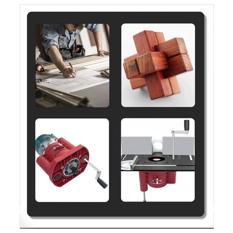 Precision Adjustable Router Lift Base Kit For Smooth Woodworking Projects Heavy Duty Aluminum And Stainless Steel Build Rock Solid Stability No Sweat Assembly Workshop Favorite, showing woodworking setup and router details.