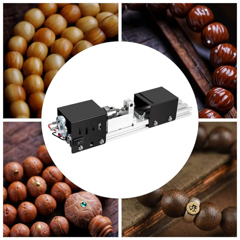 No Fuss Mini Bench Lathe And Bead Polisher Machine 96W 12V 24V DC showing detail of the polishing tool with wooden beads.