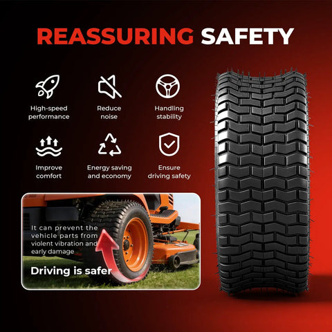 Set Of Two 13x6.50-6 Tubeless Lawn Mower Tires 4 Ply 14 PSI Max Load 200 Lbs Rim Width 4.5 In No Rims Included Fits Small Riding Mowers And Lawn Tractors on mower