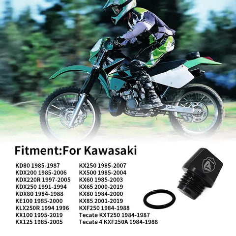 Heavy Duty CNC Aluminum Oil Fill Cap Plug For Kawasaki Dirt Bikes Built Tough For KD80 KX Series with black finish, o-ring