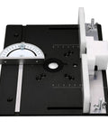 Premium Aluminum Router Table Insert Base Plate For Precision Woodworking Projects With Dead Easy Mounting Hardware And Top Shelf Metal Router System Kit In Matte Black featuring adjustable angle guide.