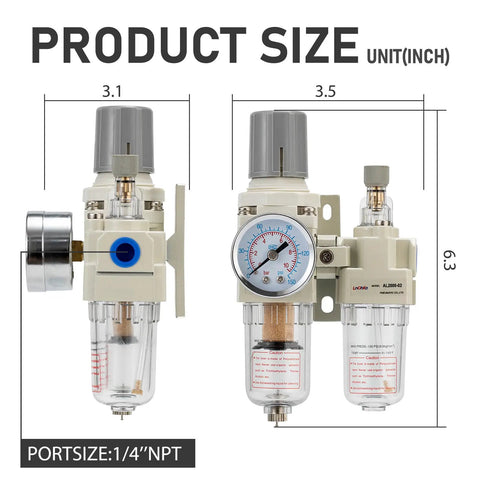 Air Pressure Regulator With Gauge For Your Air Compressor 0 To 150 PSI Water Separator Semi Auto Drain 1 4 NPT Threaded Interface