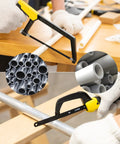Heavy Duty Hacksaw Frame Set with Three Size Frames 12 Inch 10 Inch and 6 Inch Mini Includes 8 Extra Blades cutting PVC pipes.