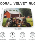 Thick Ultra Absorbent Bath Rugs With Non Slip Backing, Coral Fleece Farm Tractor Bathroom Mats, 40x60cm, barn design
